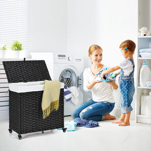 Laundry Hamper with Wheels and Lid-Black view 3