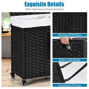 Laundry Hamper with Wheels and Lid-Black view 8
