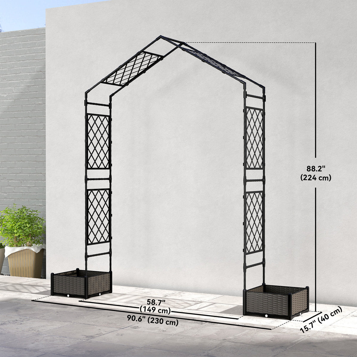 Garden Arch Outdoor Trellis Arbor with 2 Planter Boxes, 90.6" x 15.7" x 88.2", Black
