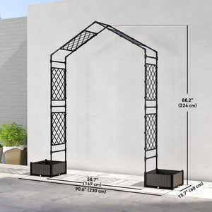 Garden Arch Outdoor Trellis Arbor with 2 Planter Boxes, 90.6" x 15.7" x 88.2", Black