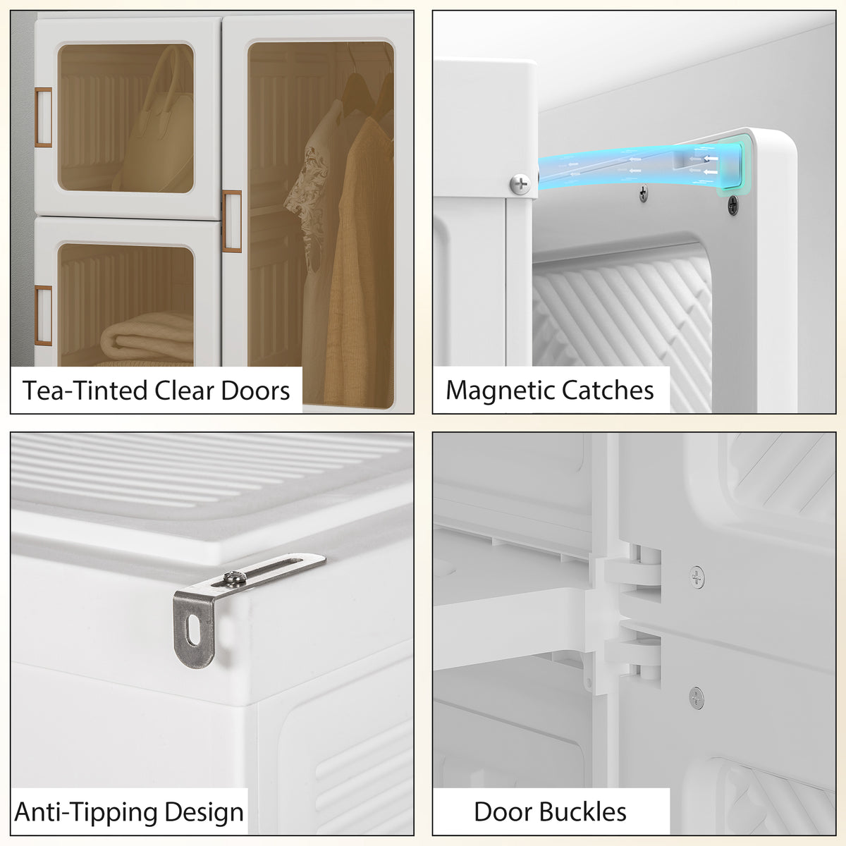 Portable Wardrobe, Foldable Plastic Closet with 8 Compartments, 2 Hanging Rods and Magnetic Clear Doors – view 6