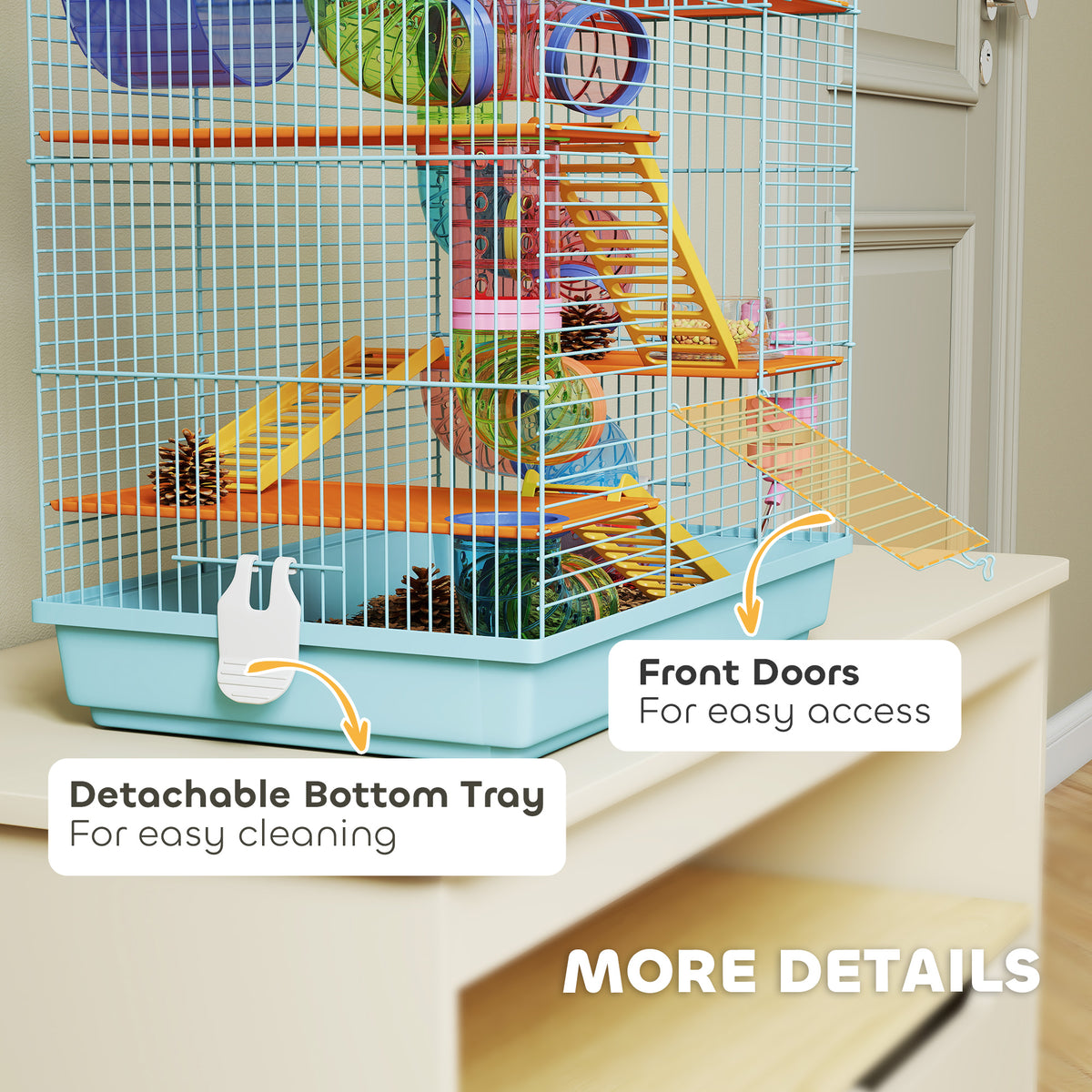 18.5" Hamster Cage, 5 Tiers Small Animal House with Tunnel Tube System, Exercise Wheel, Water Bottle, Blue – view 19