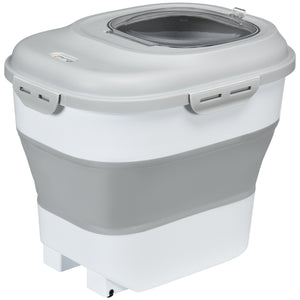 6-30lb Dog Food Storage Container Collapsible Design with Airtight Lids, Rolling Wheels, Cup, Bowl, Spoon, Grey