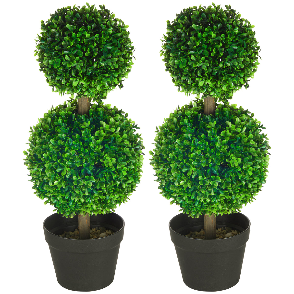 Artificial Boxwood Topiary Tree Set of 2, Faux Boxwood Ball Trees in Pot, Fake Plant for Indoor Outdoor Decor, Green