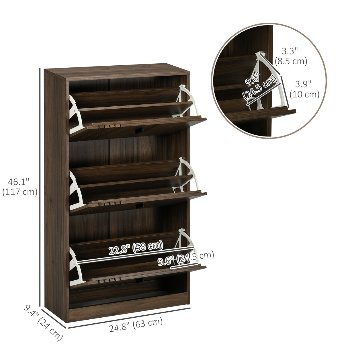 Shoe Storage Cabinet Organizer for 18 Pairs of Shoes with 3 Flip Drawers and Adjustable Shelves, Oak – view 9