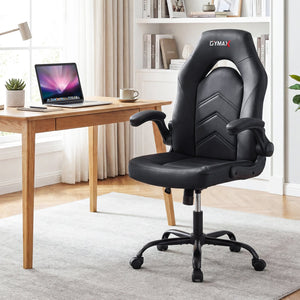 Leather Office Chair Ergonomic Computer Desk Chair with Flip-up Armrests-Black view 3