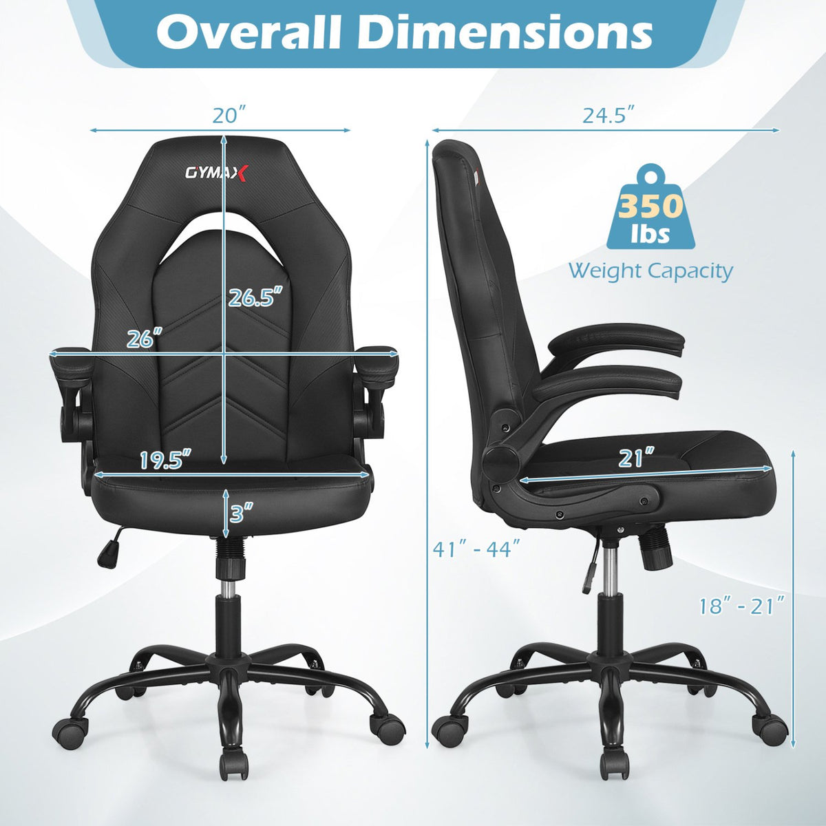 Leather Office Chair Ergonomic Computer Desk Chair with Flip-up Armrests-Black view 4