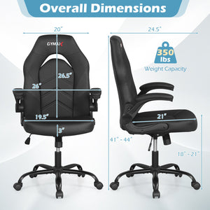 Leather Office Chair Ergonomic Computer Desk Chair with Flip-up Armrests-Black view 4