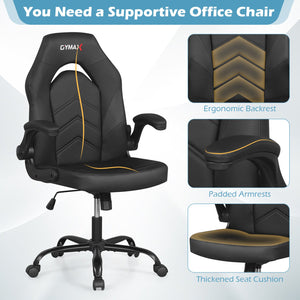 Leather Office Chair Ergonomic Computer Desk Chair with Flip-up Armrests-Black view 7