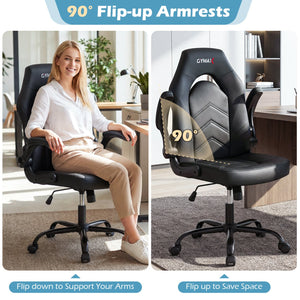 Leather Office Chair Ergonomic Computer Desk Chair with Flip-up Armrests-Black view 8