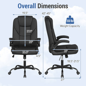 Leather Office Chair Ergonomic Computer Desk Chair with Flip-up Armrests Rocking Function-Black view 4