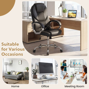 Leather Office Chair Ergonomic Mesh Executive Chair with Padded Armrests and Rocking Backrest-Black view 5