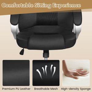 Leather Office Chair Ergonomic Mesh Executive Chair with Padded Armrests and Rocking Backrest-Black view 9