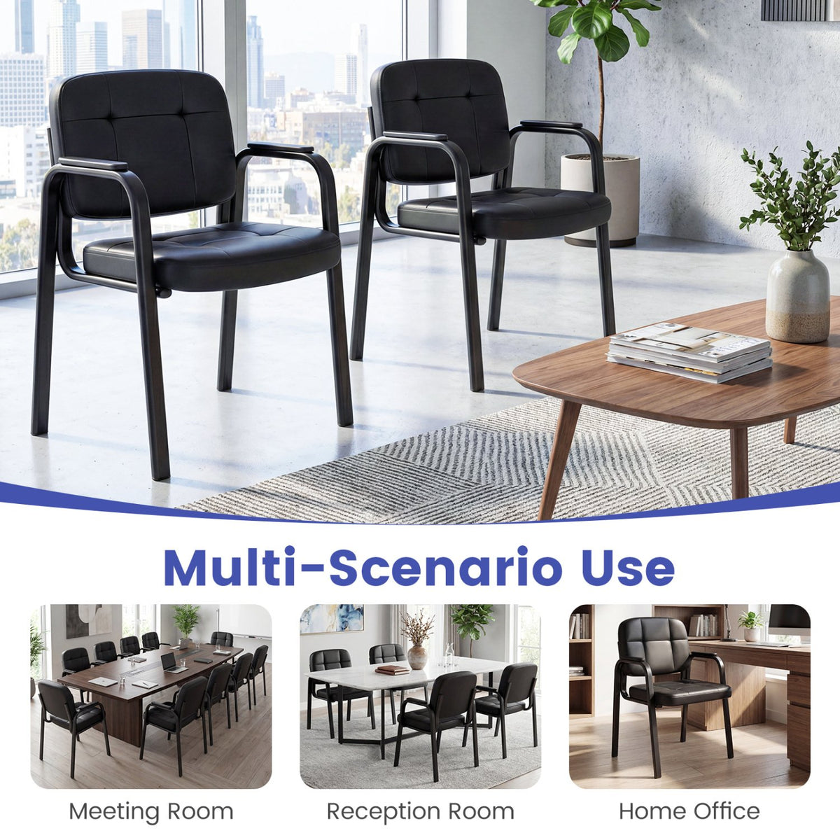 Leather Office Reception Chairs Waiting Room Guest Chairs Set of 8 view 9