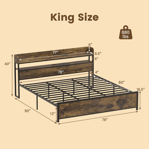 LED Bed Frame with Power Outlets and Storage Headboard-King Size view 5