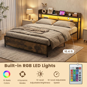 LED Bed Frame with Power Outlets and Storage Headboard-King Size view 6