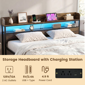 LED Bed Frame with Power Outlets and Storage Headboard-King Size view 8