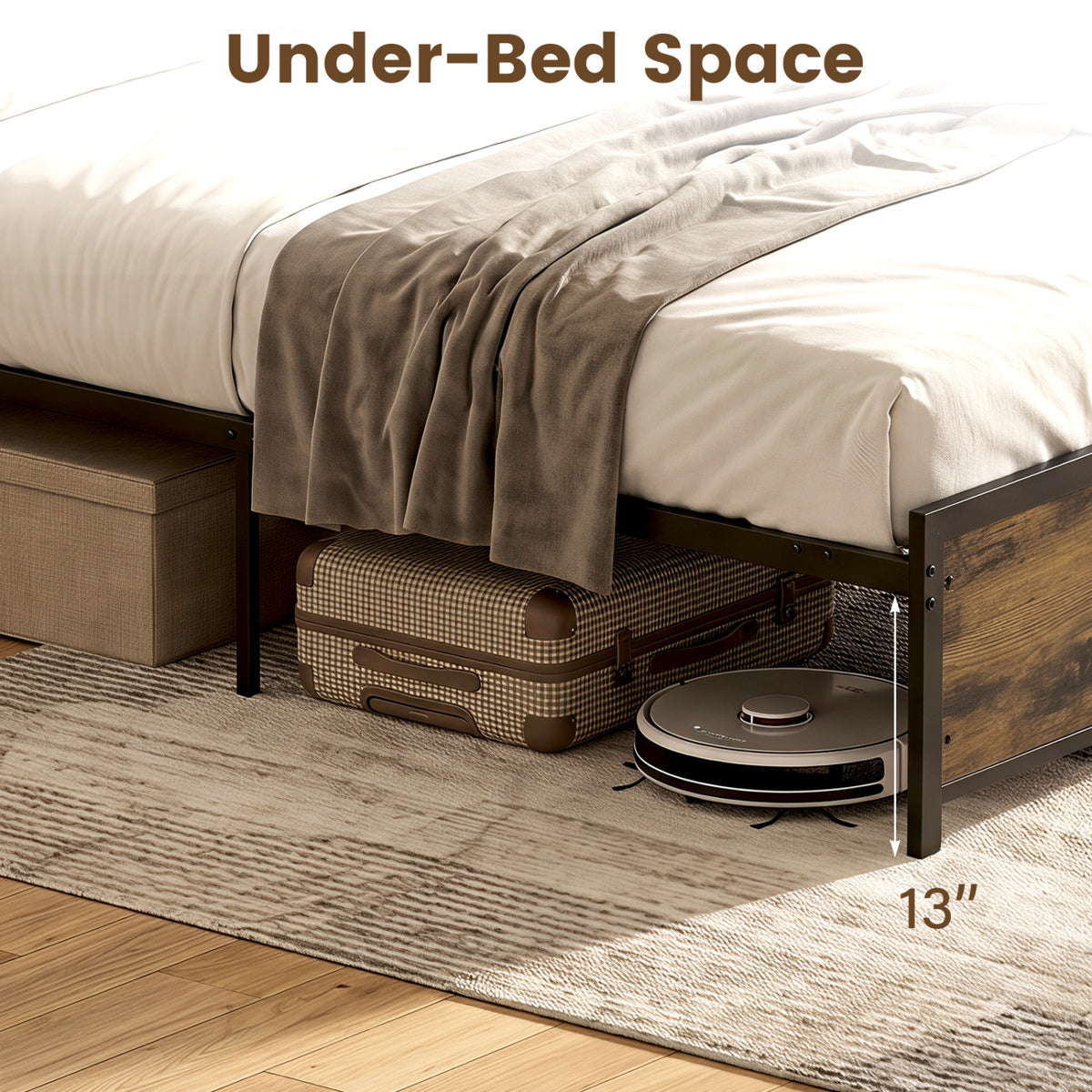 LED Bed Frame with Power Outlets and Storage Headboard-King Size view 9