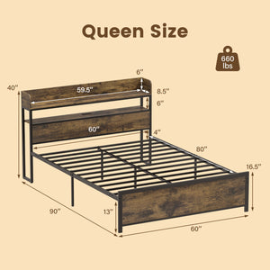 LED Bed Frame with Power Outlets and Storage Headboard-Queen Size view 5