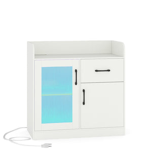 LED Buffet Sideboard with Charging Station with Drawer and Translucent Fluted Door-White view 4