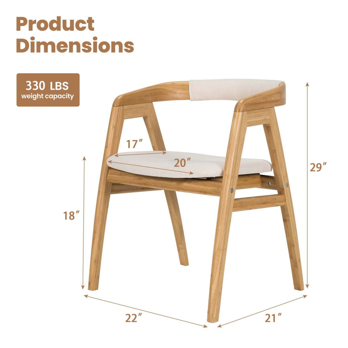 Leisure Bamboo Dining Chair with Curved Back and Anti-slip Foot Pads-Natural view 4