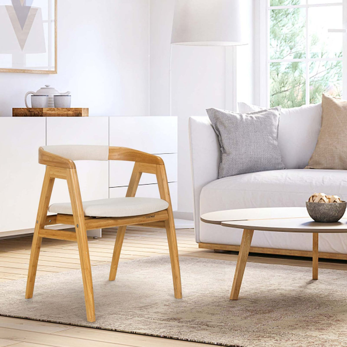 Leisure Bamboo Dining Chair with Curved Back and Anti-slip Foot Pads-Natural view 5