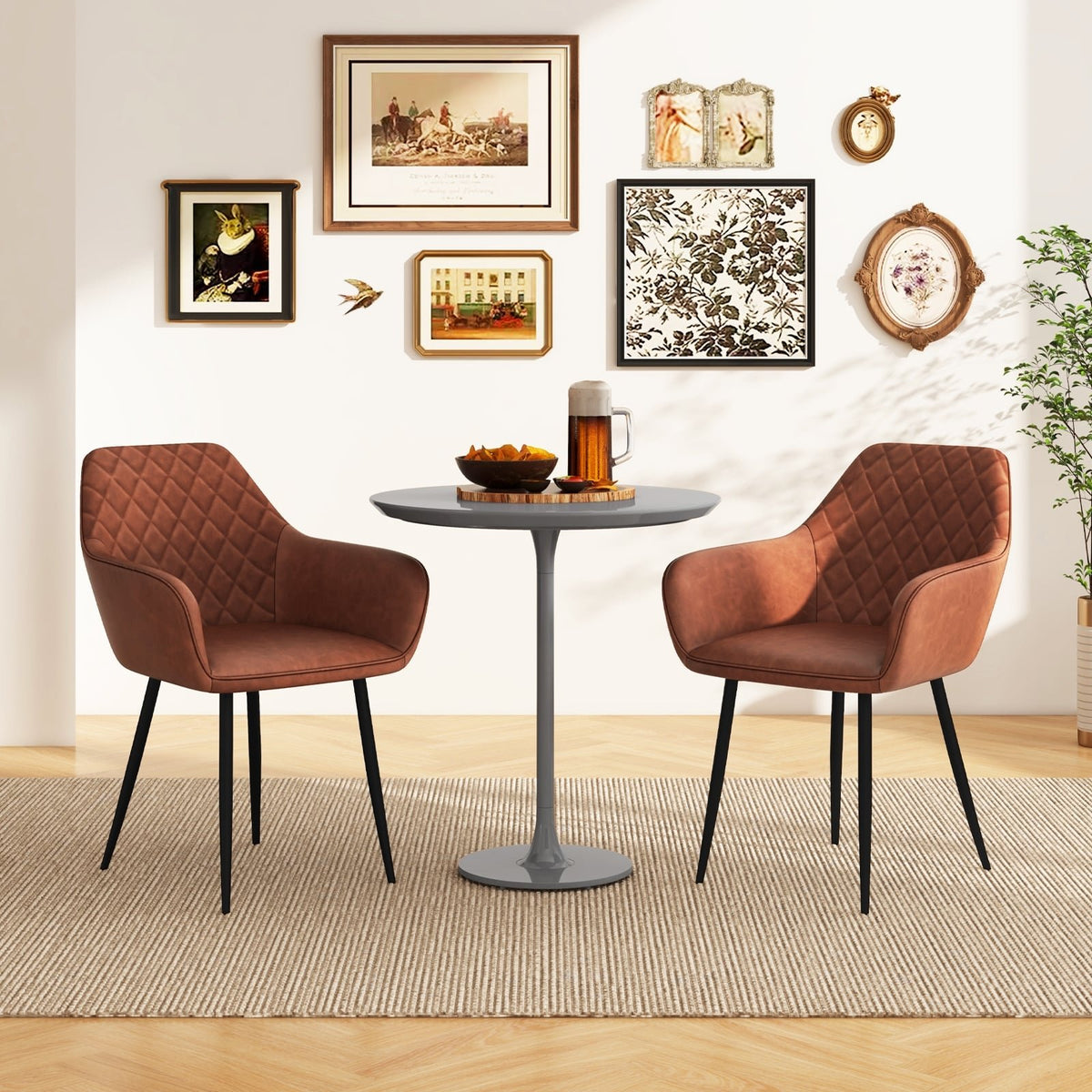 Leisure Dining Chair Set of 2 with Curved Backrest and Wide Seat-Coffee view 2