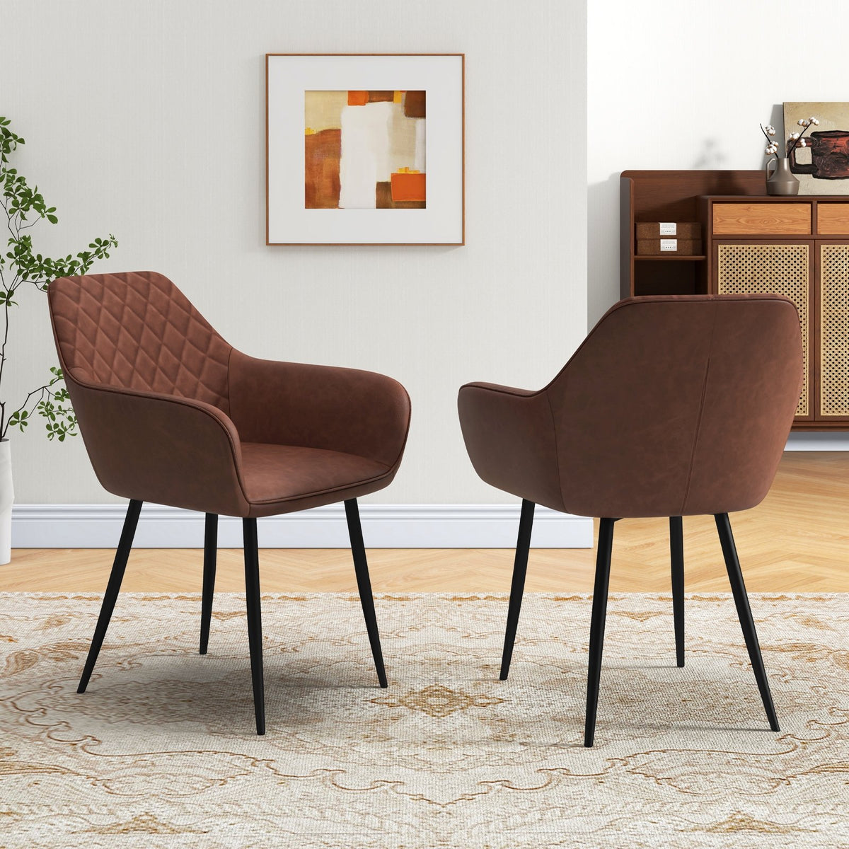 Leisure Dining Chair Set of 2 with Curved Backrest and Wide Seat-Coffee view 3