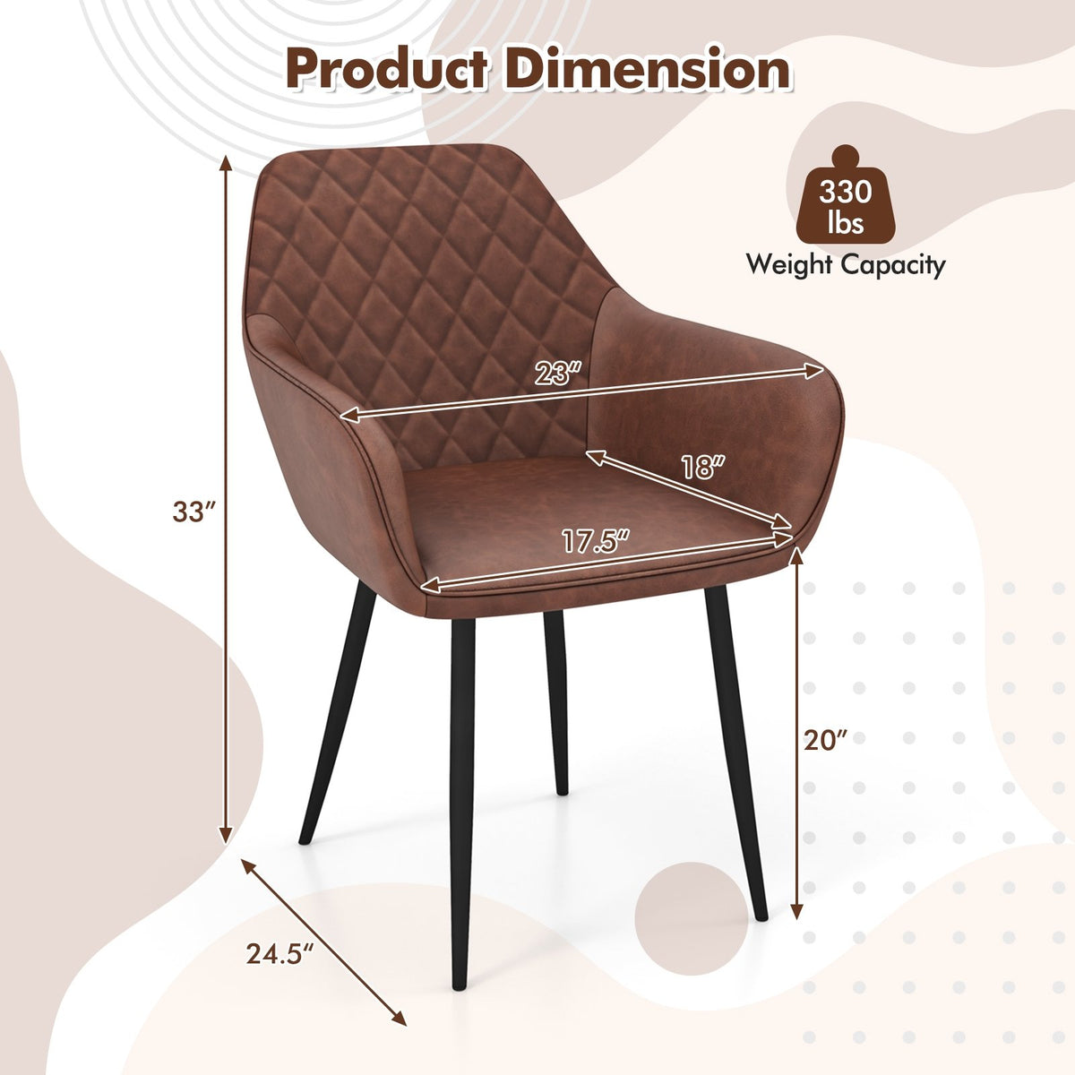 Leisure Dining Chair Set of 2 with Curved Backrest and Wide Seat-Coffee view 4
