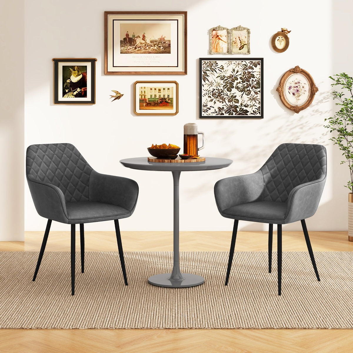Leisure Dining Chair Set of 2 with Curved Backrest and Wide Seat-Gray view 2
