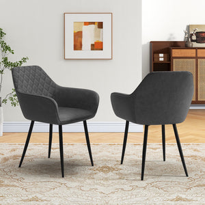 Leisure Dining Chair Set of 2 with Curved Backrest and Wide Seat-Gray view 3