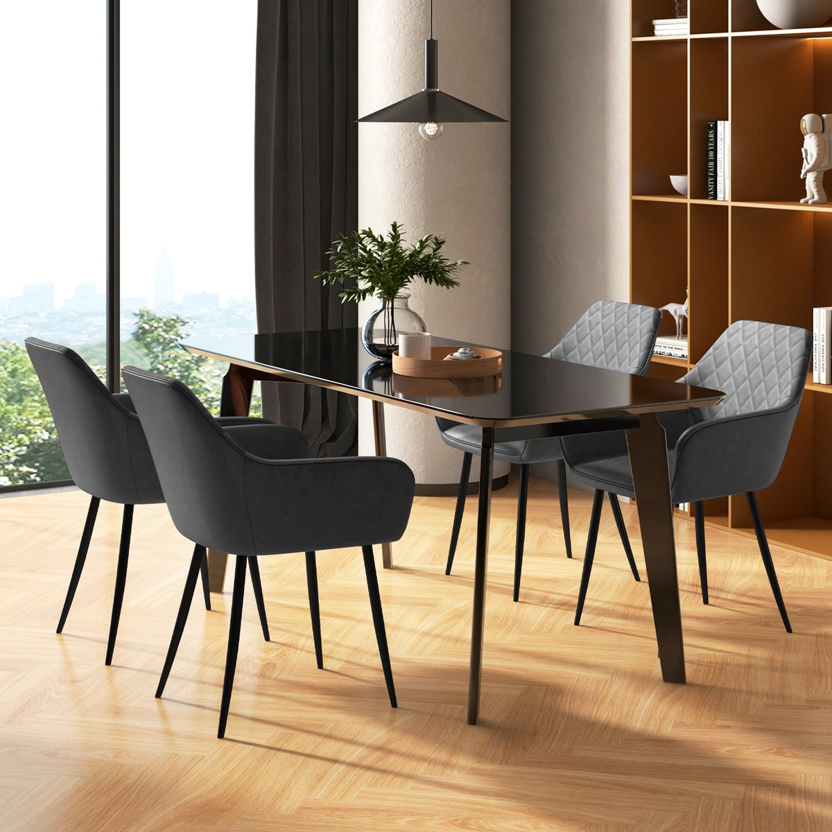 Leisure Dining Chair Set of 2 with Curved Backrest and Wide Seat-Gray view 5