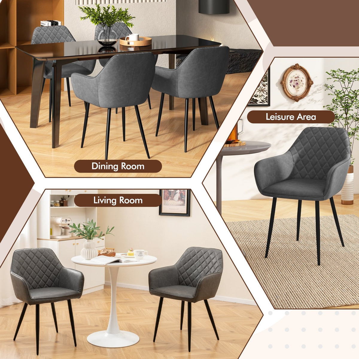Leisure Dining Chair Set of 2 with Curved Backrest and Wide Seat-Gray view 9