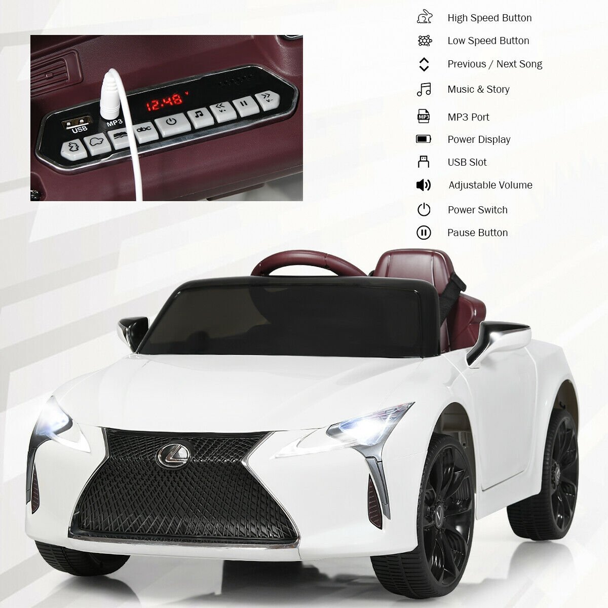 Lexus LC500 Licensed Kids 12V Ride Remote Control Electric Vehicle-White view 6