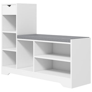 Upholstered Shoe Storage Bench w/ Seat, Entrance Bench w/ Drawer and 6 Open Shelves for Hallway, Grey – view 15