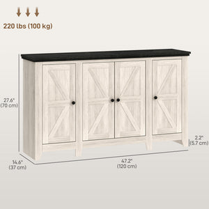 Rustic Sideboard, Buffet Cabinet with Adjustable Shelves for Living Room, Dining Room, Entryway, White Wood Grain