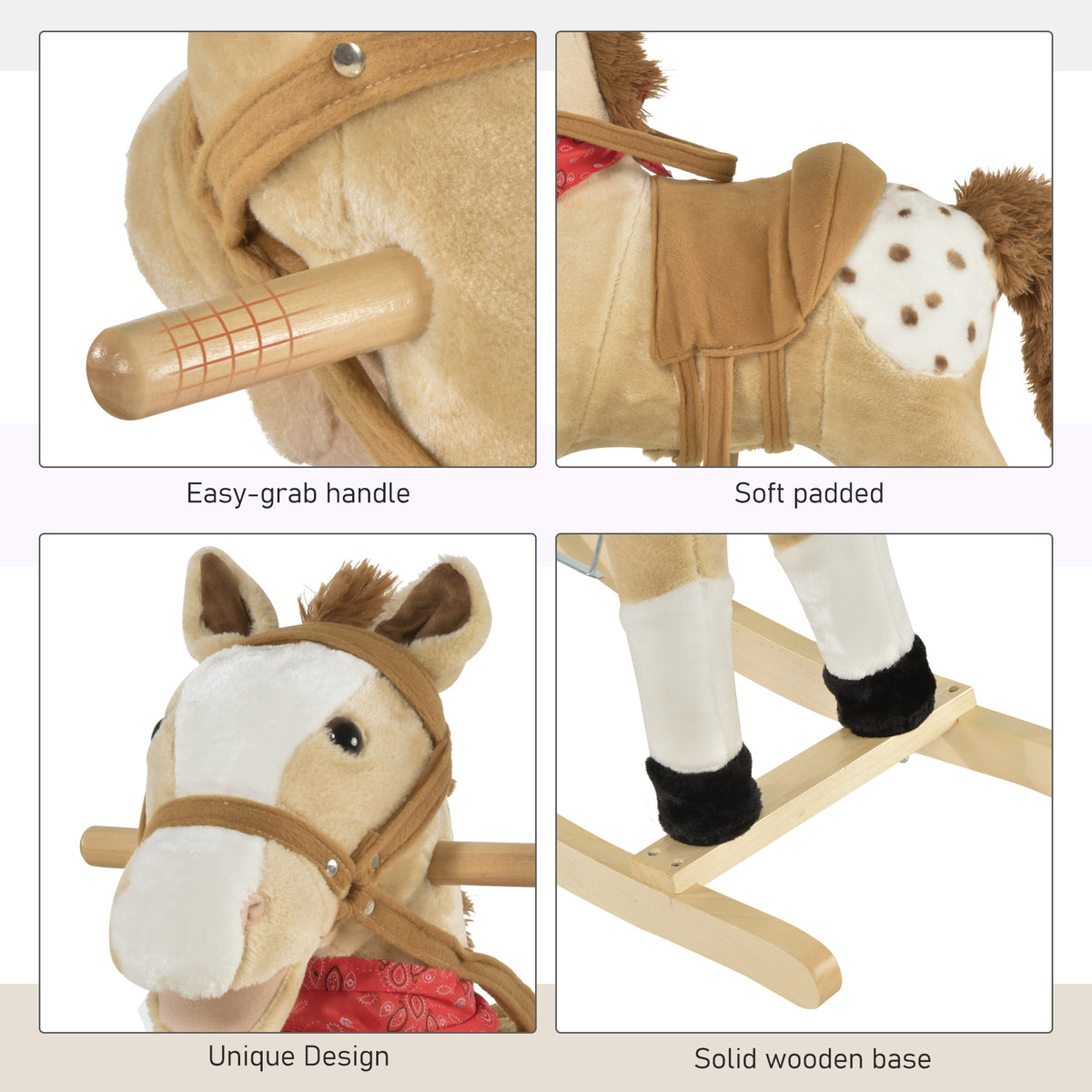 Qaba Kids Plush Ride-On Rocking Horse Toy Cowboy Rocker with Fun Realistic Sounds for Child 3-6 Years Old