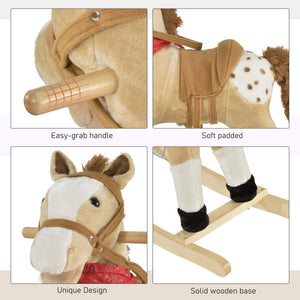 Qaba Kids Plush Ride-On Rocking Horse Toy Cowboy Rocker with Fun Realistic Sounds for Child 3-6 Years Old