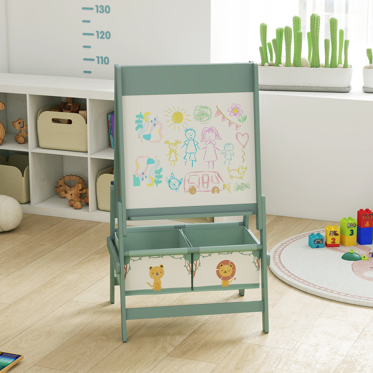 Qaba Art Easel for Kids, Double-Sided Whiteboard & Chalkboard with Paper Roll, 2 Storage Boxes, Gift for Boys, Girls
