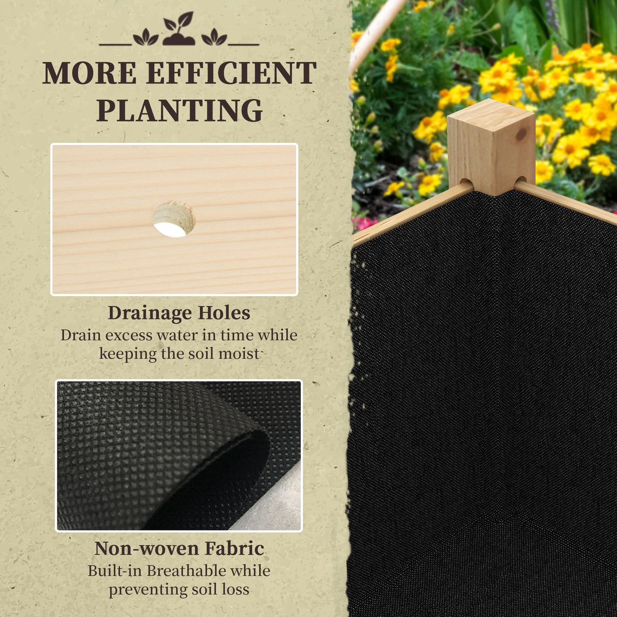 Wooden Raised Planter Box with Drain Holes for Vegetables, Flowers, Outdoor Garden Bed, 45.3x21.7x31.5inch – view 12