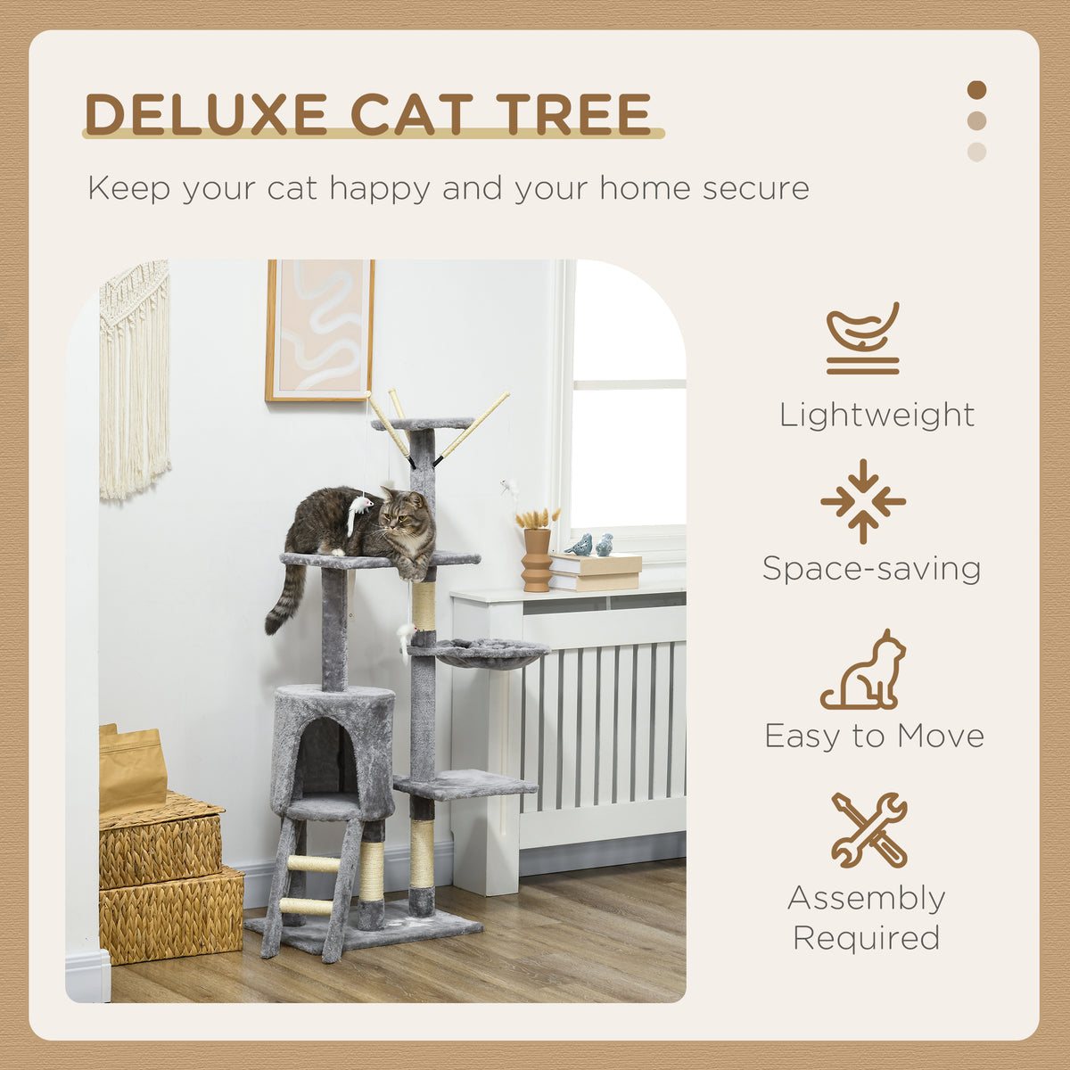 53" Cat Tree Tower, Kitten Activity Centre with Scratching Posts, Condo, Perches, Ladder, Hammock – view 3
