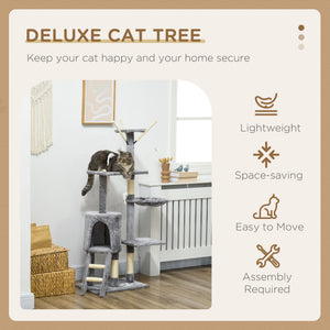 53" Cat Tree Tower, Kitten Activity Centre with Scratching Posts, Condo, Perches, Ladder, Hammock – view 3