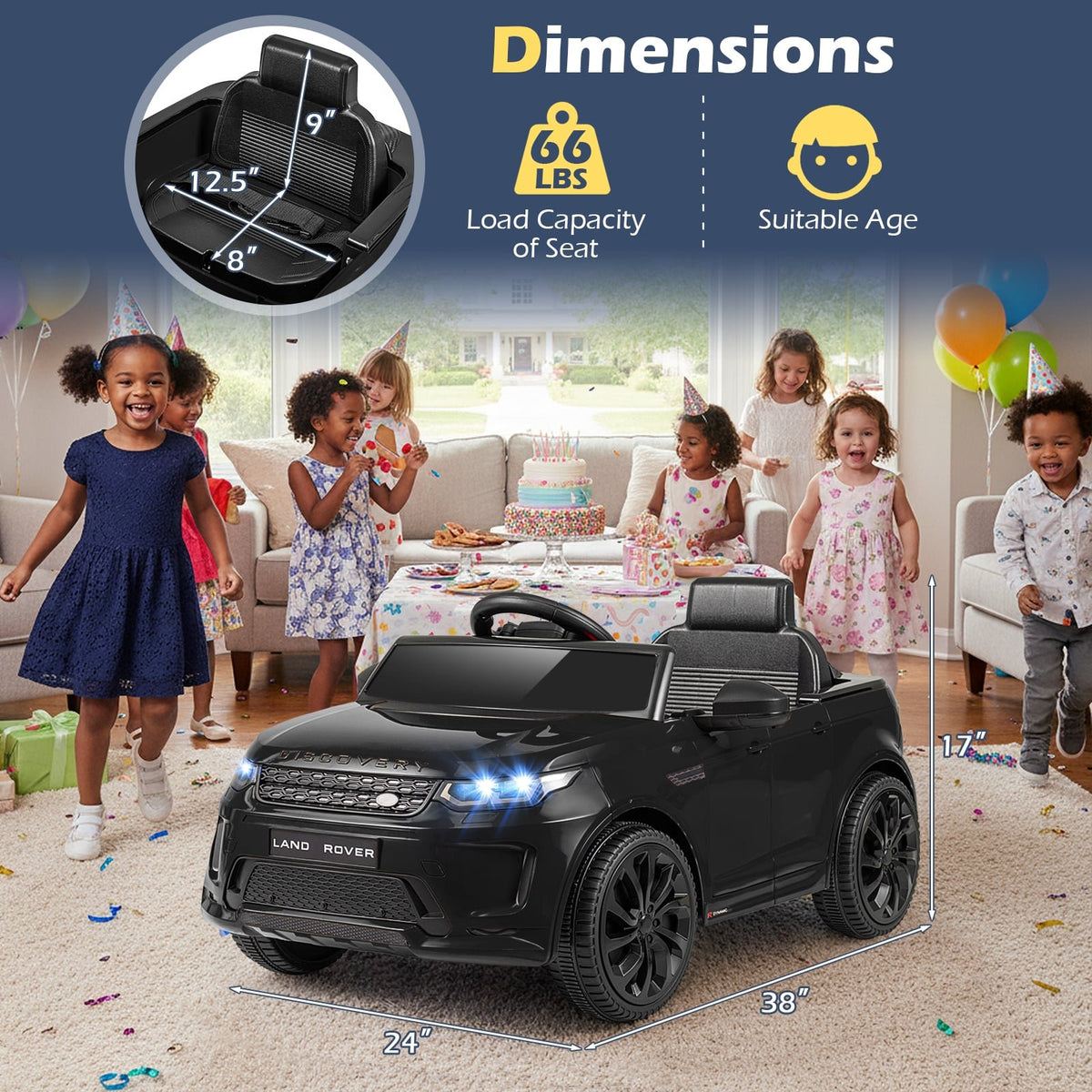 Licensed Land Rover Kids Ride on Car 12V Battery Powered Kids Electric Car-Black view 4