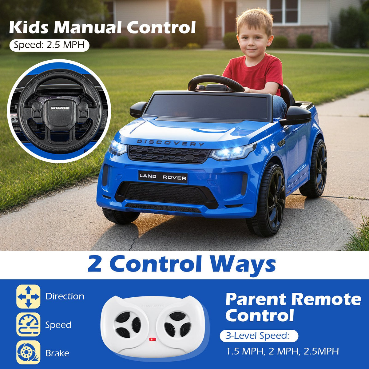 Licensed Land Rover Kids Ride on Car 12V Battery Powered Kids Electric Car-Navy view 7