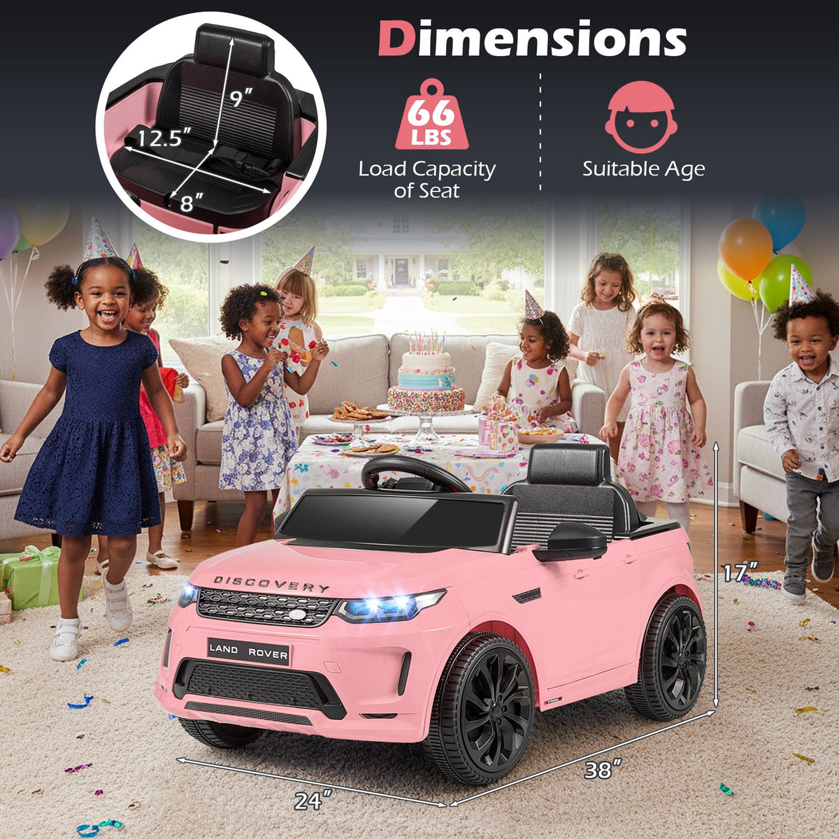 Licensed Land Rover Kids Ride on Car 12V Battery Powered Kids Electric Car-Pink view 4