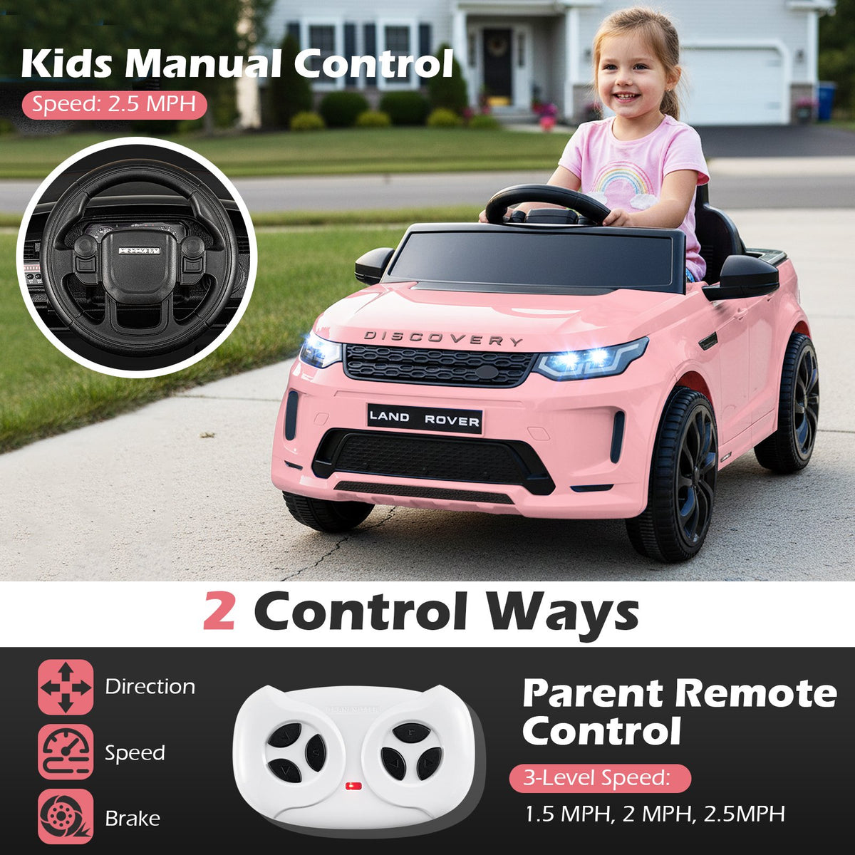 Licensed Land Rover Kids Ride on Car 12V Battery Powered Kids Electric Car-Pink view 5