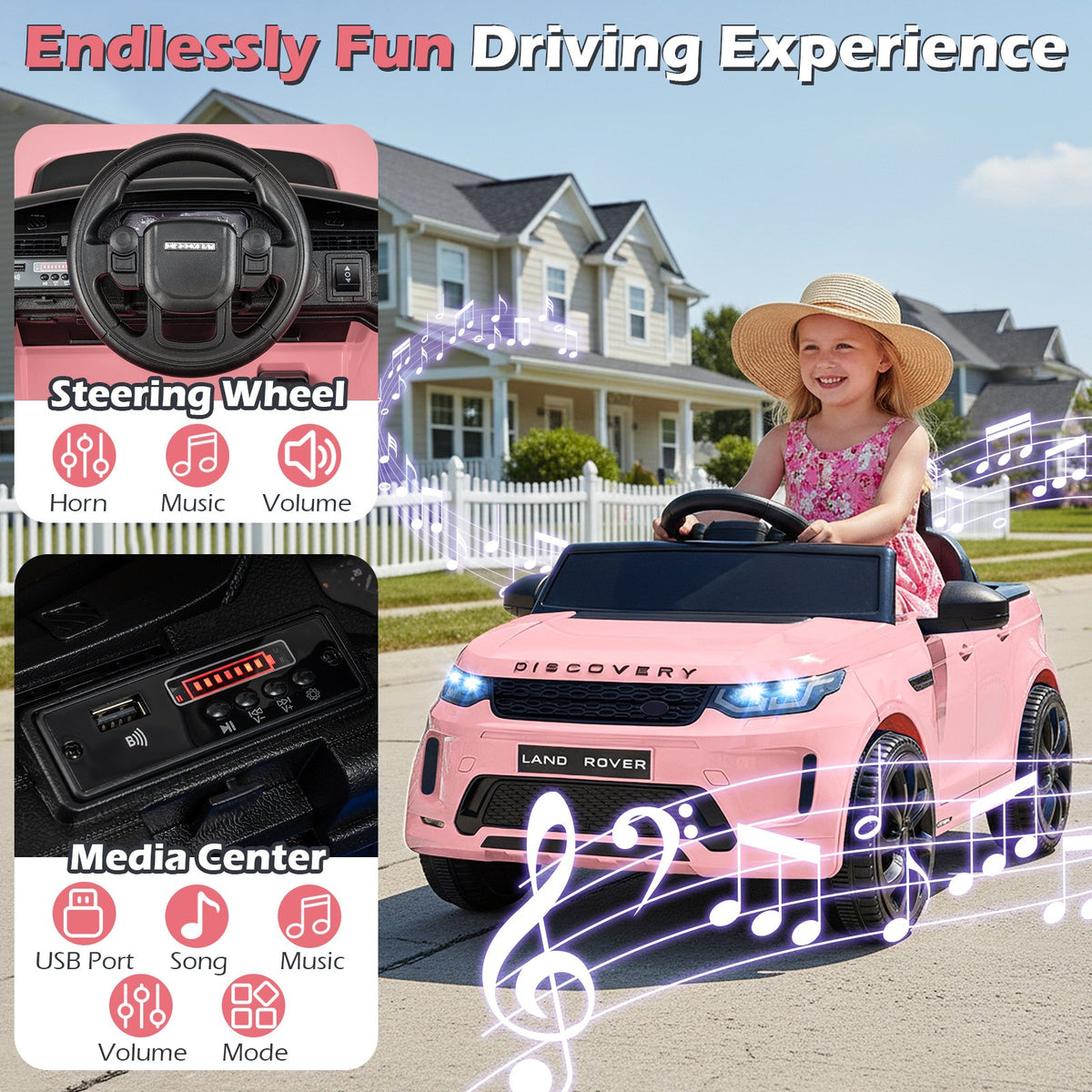 Licensed Land Rover Kids Ride on Car 12V Battery Powered Kids Electric Car-Pink view 6