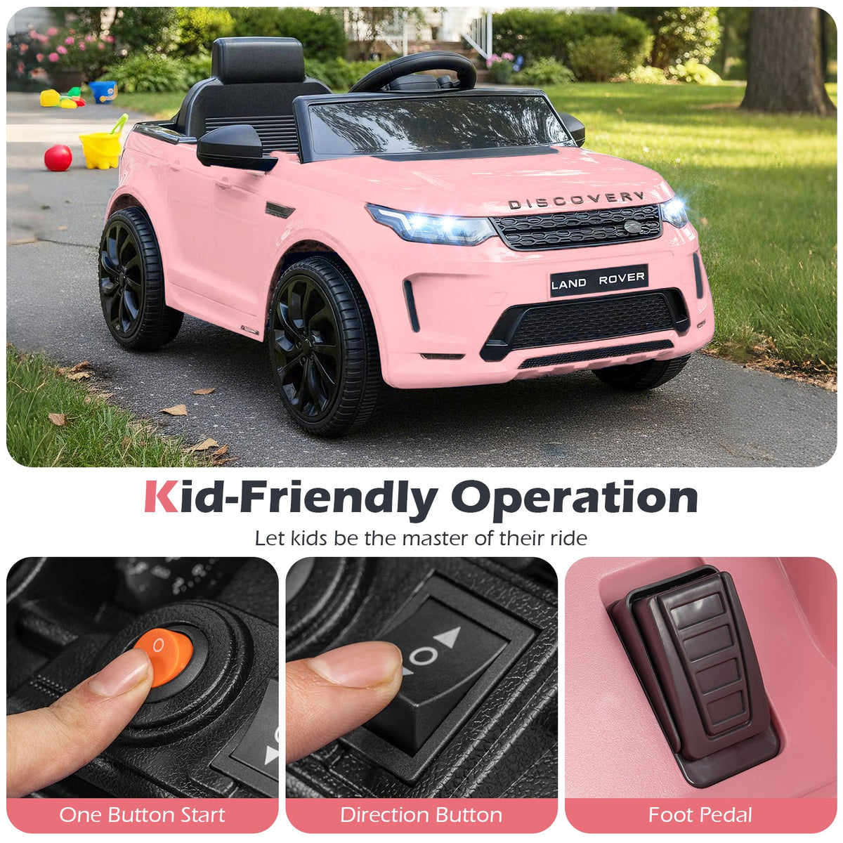 Licensed Land Rover Kids Ride on Car 12V Battery Powered Kids Electric Car-Pink view 7