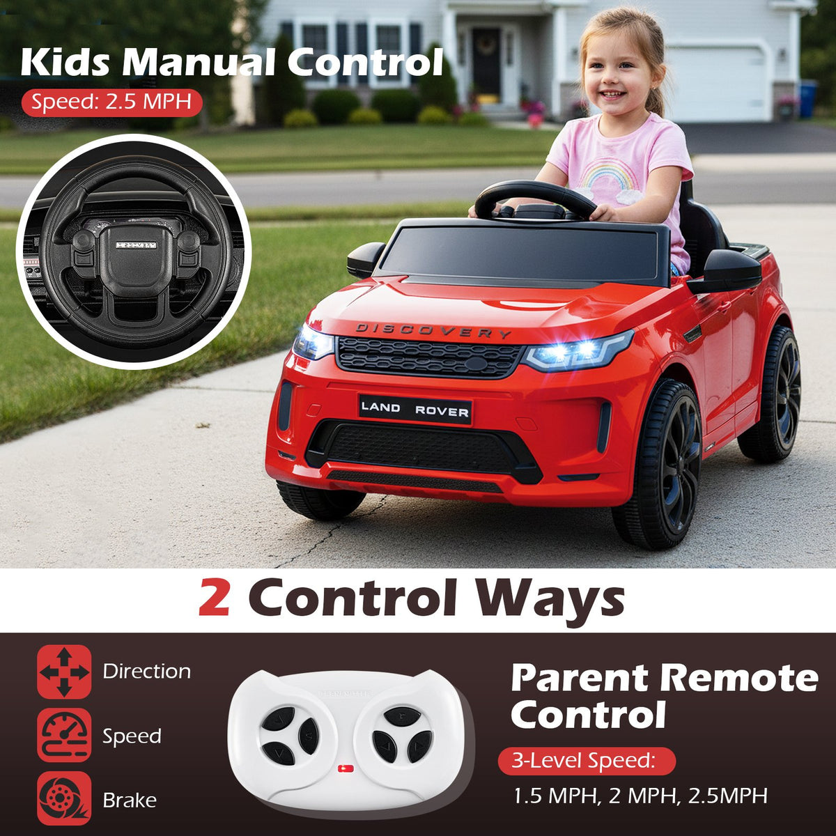 Licensed Land Rover Kids Ride on Car 12V Battery Powered Kids Electric Car-Red view 6