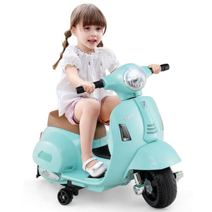 Kids Ride on Motorcycle Licensed Vespa with LED Headlight and Horn Sound-Green view 4